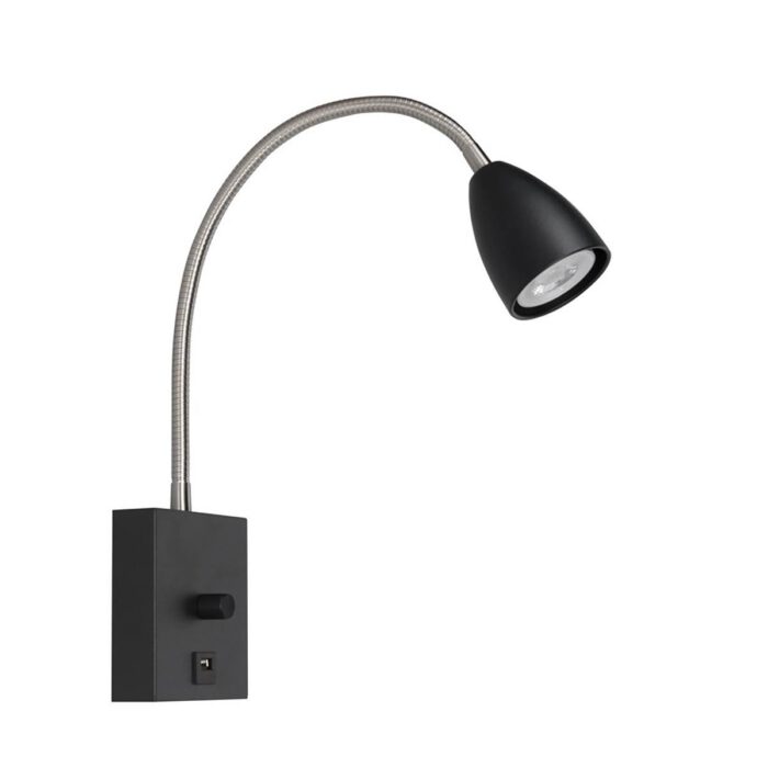 Wandlamp - bedlamp - leeslamp - Malmö GU10 Zwart + USB poort + dimmer - Serie Malmö - High Light - W304701