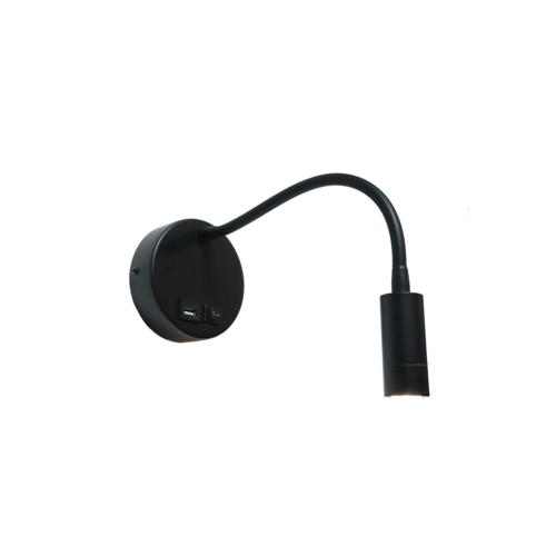 Wandlamp - bed leeslampje - zwart "Flex-USB" ø10cm 3W LED 3000K - ART DELIGHT - WL FLEX-USB ZW