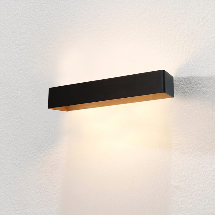 Wandlamp zwart-goud 2-lichts "Mainz XL" 50 cm breed - LED 2x 6 -3W 2700K 2 x 660lm - ART DELIGHT. Licht schijnt naar boven en naar beneden. Inclusief driver GLP12WTRG700-P. - WL MAINZ XL ZW-GO