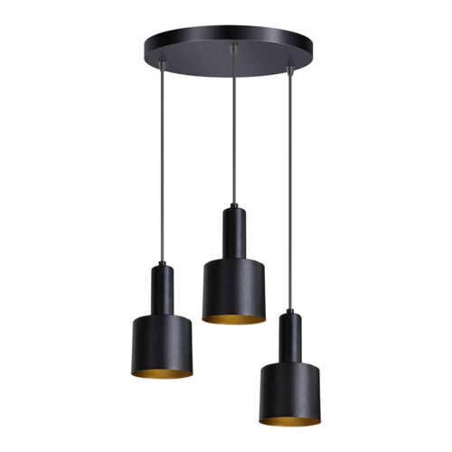 Moderne zwarte hanglamp, drie lichts, drie zwarte kappen, Sledge, ETH, 05-HL4392-30. Expo Trading Holland, Webo Verlichting Showroom lampen online, lampen inspiratie Beuningen bij Nijmegen.