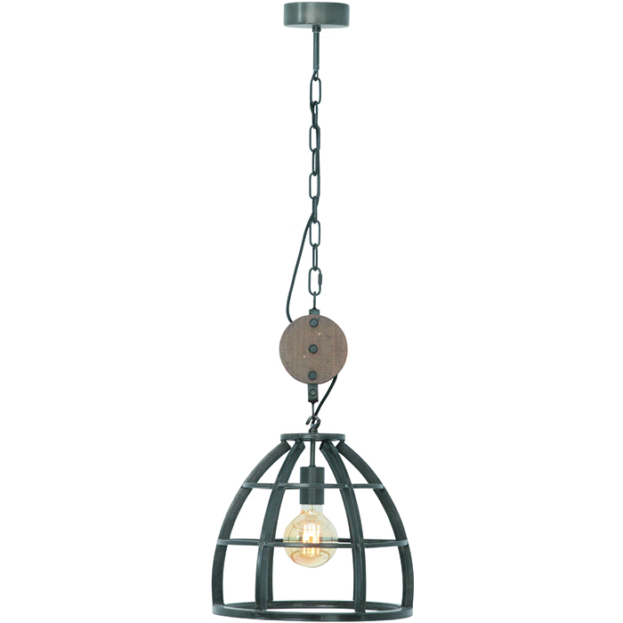 Industriële hanglamp 1-lichts 'Birdie'  35cm Zwart/ijzer/hout FREELIGHT - H 5210 Z