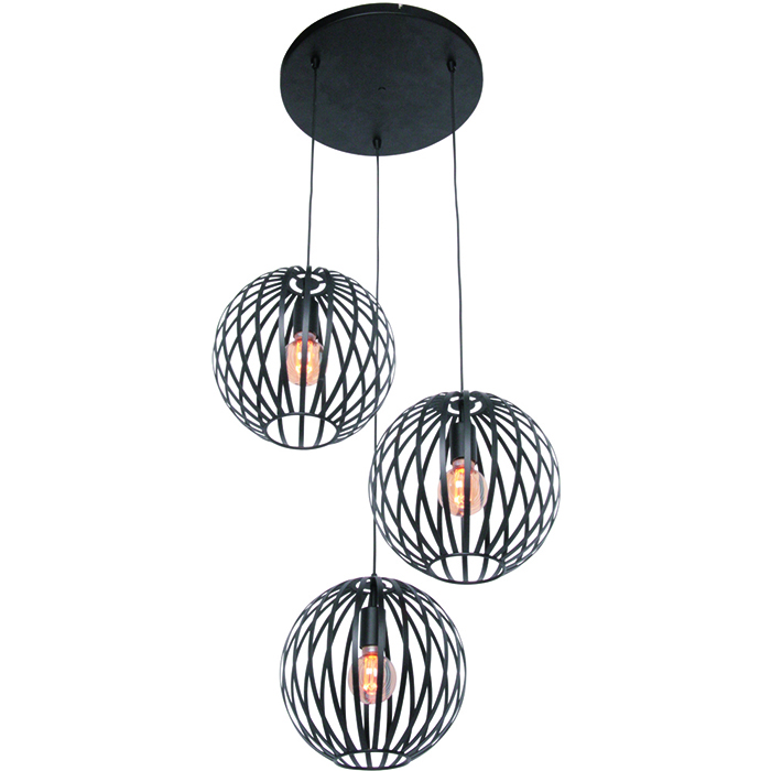 Hanglamp 'Tres' 3-lichts 3x30cm Mat Zwart FREELIGHT - H 7733 Z