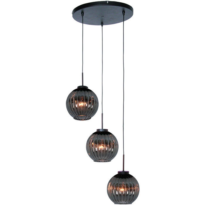 Hanglamp 'Zucca' 3-lichts Rond Zwart-Smoke Glas FREELIGHT - H 8803 SK