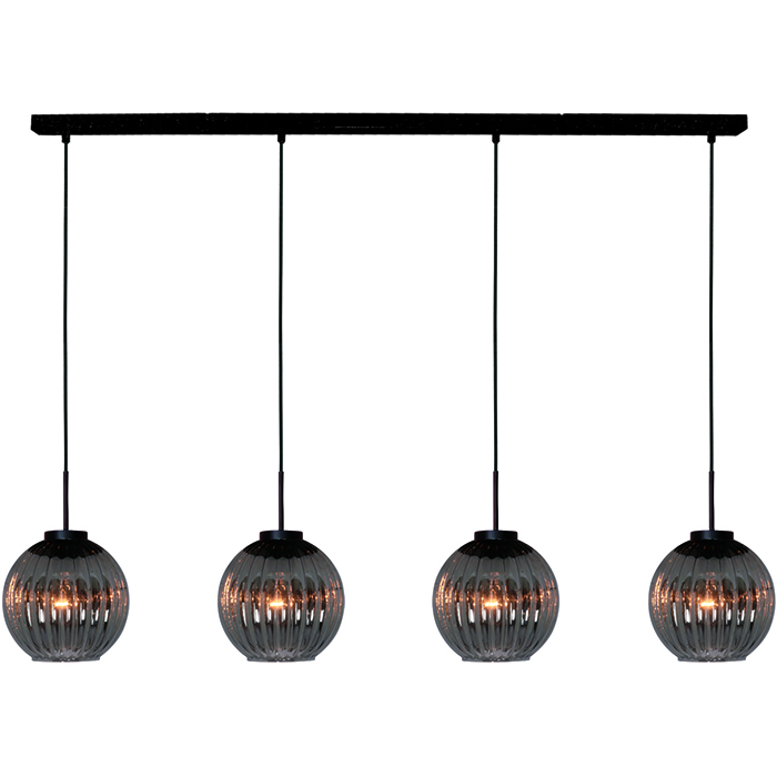 Hanglamp 'Zucca' 4-lichts Balk Zwart-Smoke Glas FREELIGHT - H 8804 SK