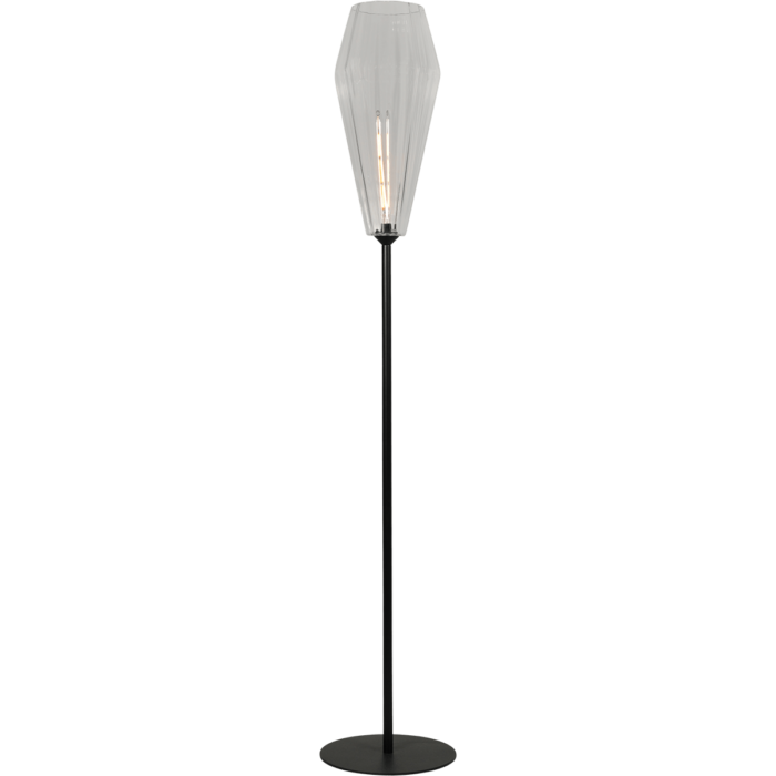 Vloerlamp Diamond mat zwart hoogte 190cm - glas doorzichtig Ø27x60cm - aan/uit knop - MASTERLIGHT