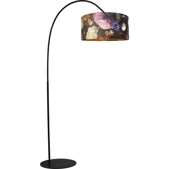 Vloerlamp Arch black - mat zwart - hoogte 183 cm - breedte 88 cm inclusief lampenkap bloemenmotief - Artik flower 52/52/25 cm - uit/aan schakelaar - MASTERLIGHT