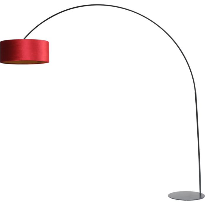 Vloerlamp - booglamp - Arch XXL matt black - mat zwart - hoogte 223 cm - breedte 217 cm - inclusief rode lampenkap - Artik red 52/52/25 cm - uit/aan schakelaar - MASTERLIGHT