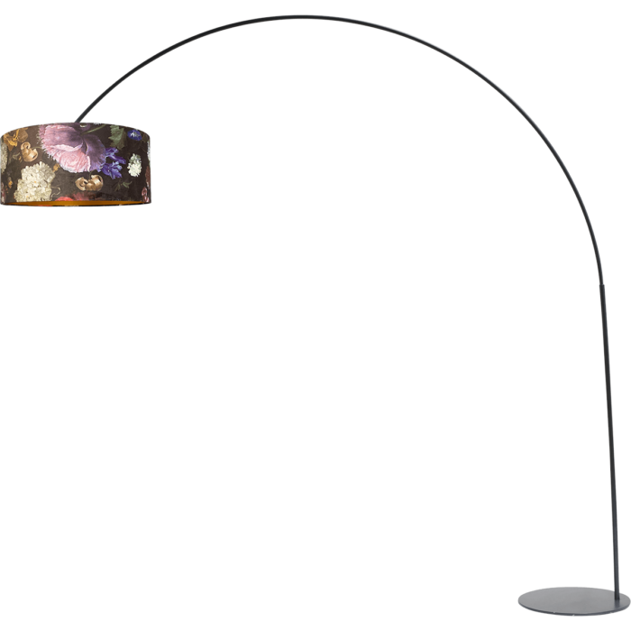 Vloerlamp - booglamp - Arch XXL matt black - mat zwart - hoogte 223 cm - breedte 217 cm - inclusief lampenkap met bloemenmotief - Artik flower 52/52/25 cm - uit/aan schakelaar - MASTERLIGHT