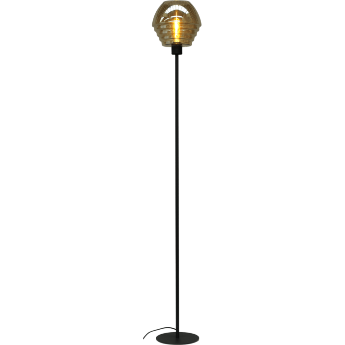Vloerlamp Quinto 1-lichts zwart hoogte 155cm met zwarte glazen kap