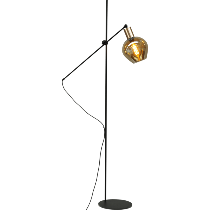 Vloerlamp Bounty 1-lichts hoogte 161cm - mat zwart/mat goud - + glas smoke 62260-05-3 - MASTERLIGHT