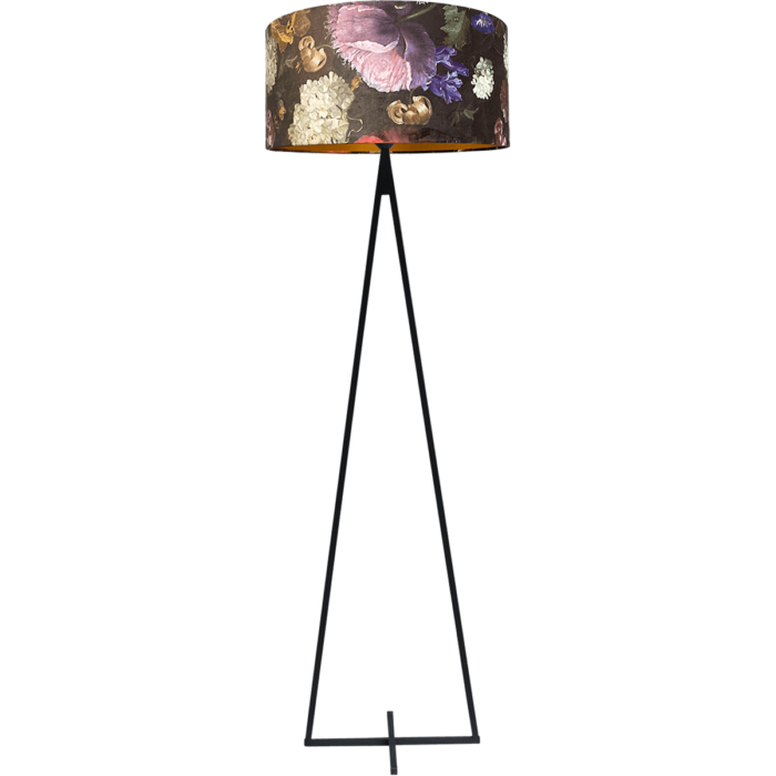 Vloerlamp Cross Triangle zwart structuur hoogte 158cm inclusief lampenkap met flowerenprint Artik flower 52/52/25 - MASTERLIGHT