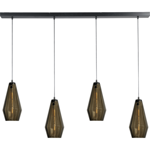 Hanglamp Diamond 4-lichts mat zwart 130x8cm - glas smoke Ø18x36cm - kabel zwart pvc 150cm - MASTERLIGHT