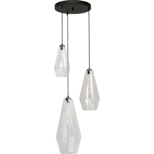 Hanglamp Diamond 3-lichts mat zwart Ø35cm - glas doorzichtig Ø18+Ø23+Ø27cm - MASTERLIGHT