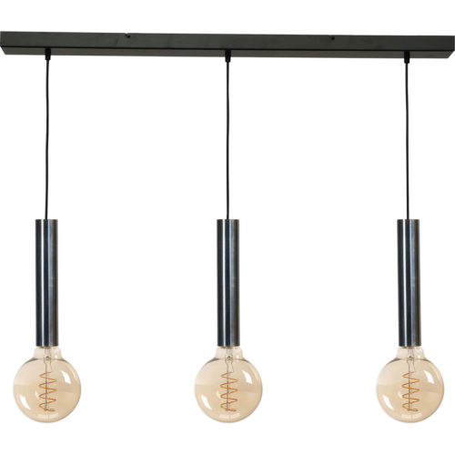Hanglamp Tomasso 3-lichts dappled oil - plafondplaat zwarte 100x8cm - zwarte stoffen kabel 150cm - MASTERLIGHT
