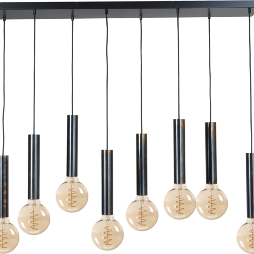 Hanglamp Tomasso 8-lichts dappled oil - plafondplaat zwarte 130x25cm - zwarte stoffen kabel 150cm - MASTERLIGHT