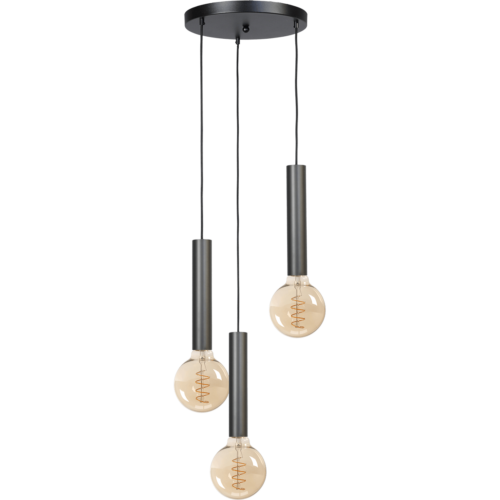 Hanglamp Tomasso 3-lichts mat zwart - basis zwart Ø35cm - zwarte stoffen kabel 150cm - MASTERLIGHT