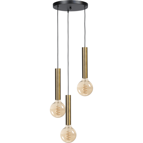Hanglamp Tomasso 3-lichts antiek messing - basis zwart Ø35cm - zwarte stoffen kabel 150cm - MASTERLIGHT