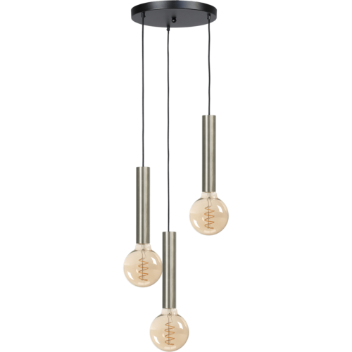Hanglamp Tomasso 3-lichts mat nikkel - basis zwart Ø35cm - zwarte stoffen kabel 150cm - MASTERLIGHT