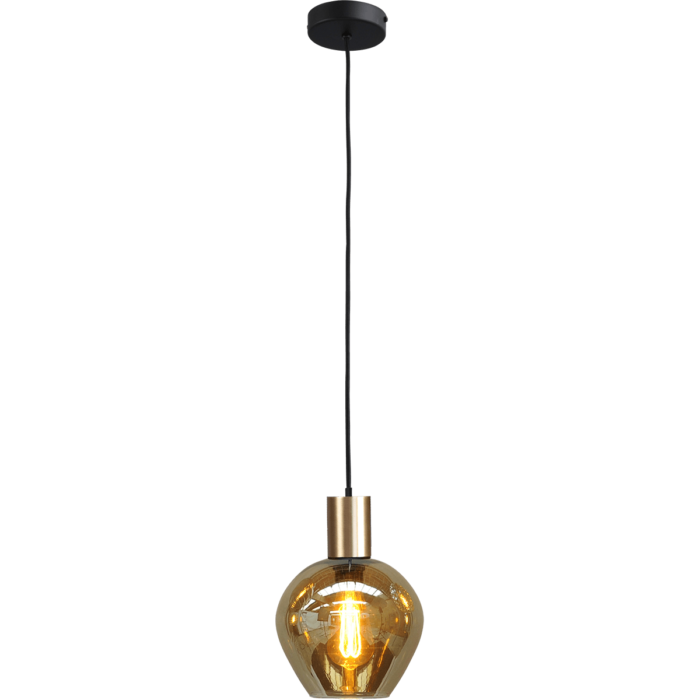 Hanglamp Bounty 1-lichts mat zwart/mat goud - kabel pvc 200cm - glas Smoke 62260-05-3 - MASTERLIGHT