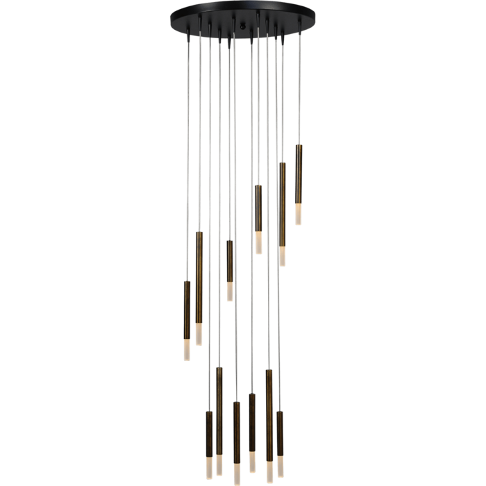 Hanglamp Flute 12-lichts zwart/antiek messing Ø50cm