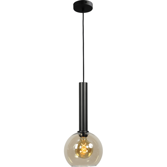 Hanglamp Bella -  1-lichts mat zwart - glas smoke Ø20cm - zwarte pvc kabel 150cm - MASTERLIGHT