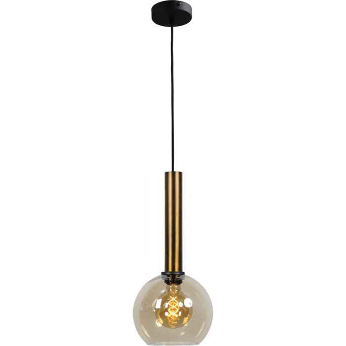 Hanglamp Bella -  1-lichts mat zwart/antiek brons - glas smoke Ø20cm - zwarte pvc kabel 150cm - MASTERLIGHT