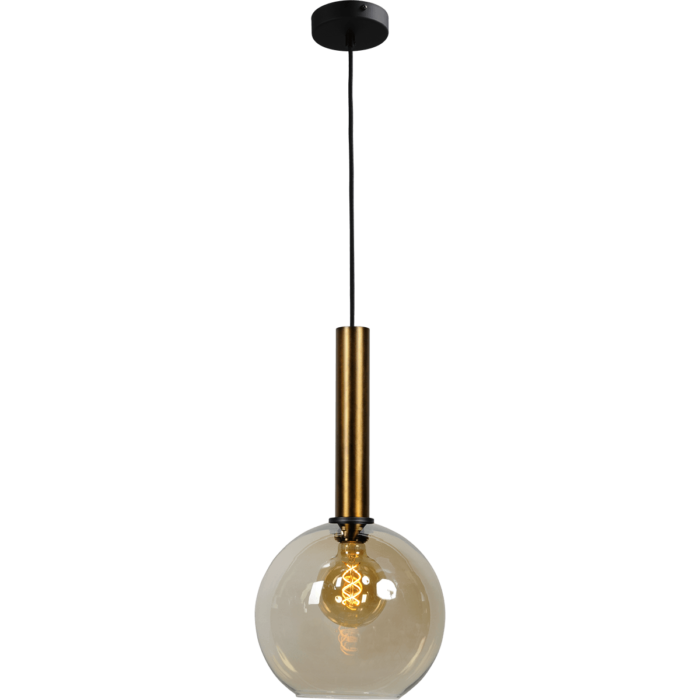 Hanglamp Bella -  1-lichts mat zwart/antiek brons - glas smoke Ø25cm - zwarte pvc kabel 150cm - MASTERLIGHT
