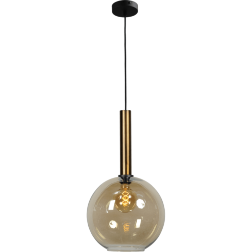Hanglamp Bella -  1-lichts mat zwart/antiek brons - glas smoke Ø30cm - zwarte pvc kabel 150cm - MASTERLIGHT