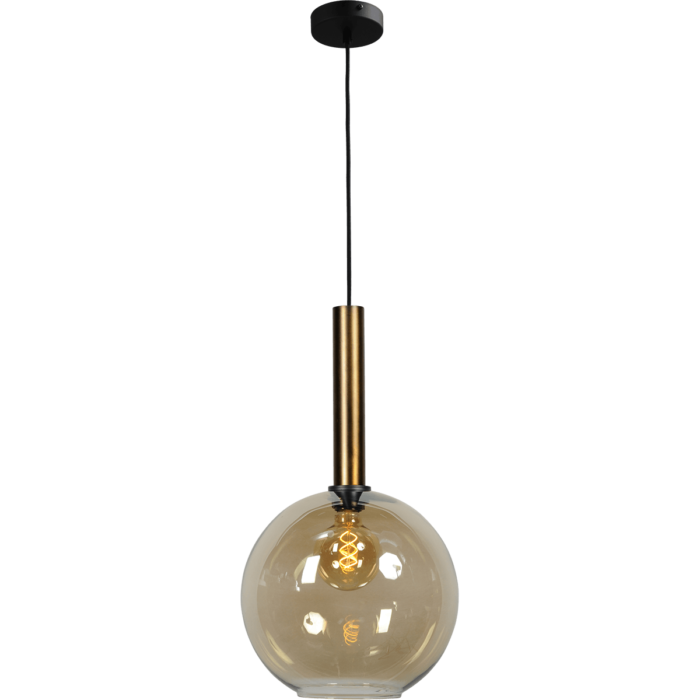 Hanglamp Bella -  1-lichts mat zwart/antiek brons - glas smoke Ø30cm - zwarte pvc kabel 150cm - MASTERLIGHT