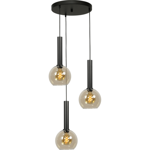 Hanglamp Bella -  3-lichts mat zwart Ø35cm - zwarte pvc kabel 150cm + glas 3x 62260-05-20-20 -  - MASTERLIGHT