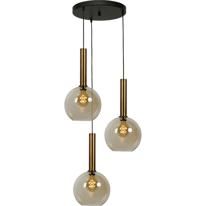 Hanglamp Bella -  3-lichts mat zwart/antiek brons Ø35cm - zwarte pvc kabel 150cm + glas 3x 62260-05-20-25 -  - MASTERLIGHT