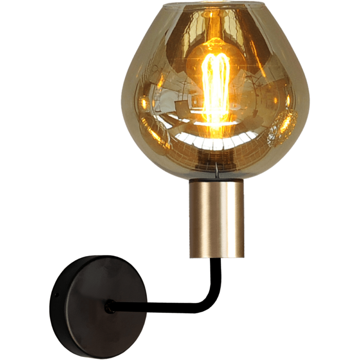Wandlamp Bounty mat zwart/mat goud lengte  38cm uplight - depth 29 -5cm - glas smoke Ø19cm - MASTERLIGHT