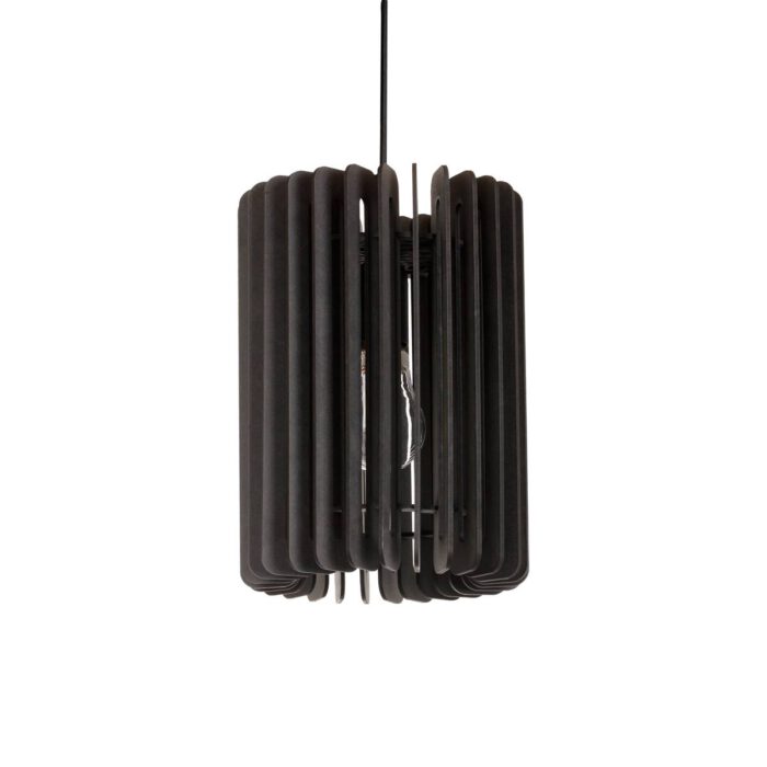 Houten hanglamp van Blij Design. Deze zwarte houten lamp Edge is 27 cm hoog en heeft een doorsnede van 19