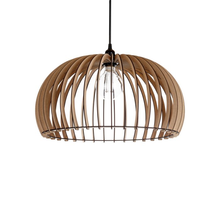 Houten hanglamp van Blij Design. Deze houten lamp Memphis heeft de volgende afmetingen: diameter 50 cm en hoogte 26