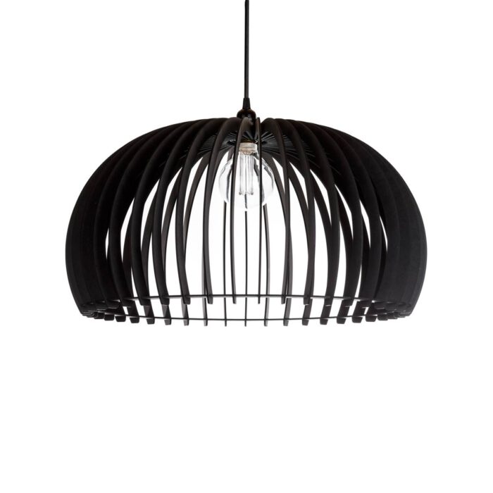 Houten hanglamp van Blij Design. Deze zwarte houten lamp Memphis heeft de volgende afmetingen: diameter 60 cm en hoogte 31